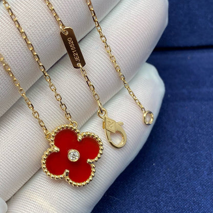 [⭐Renara]CLOVER 15MM DIAMOND CARNELIAN NECKLACE