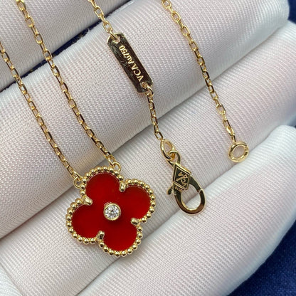 [⭐Renara]CLOVER 15MM DIAMOND CARNELIAN NECKLACE