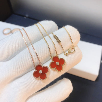 [⭐Renara]CLOVER 15MM DIAMOND CARNELIAN NECKLACE