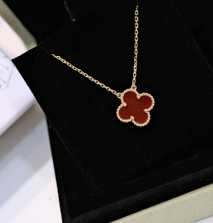 [⭐Renara]CLOVER 15MM CARNELIAN SINGLE FLOWER NECKLACE