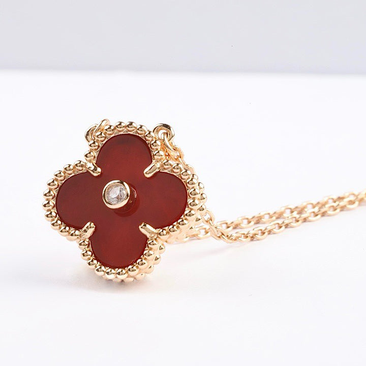[⭐Renara]CLOVER 15MM DIAMOND CARNELIAN NECKLACE