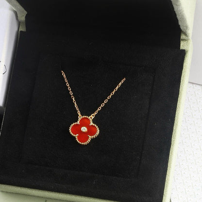 [⭐Renara]CLOVER 15MM DIAMOND CARNELIAN NECKLACE