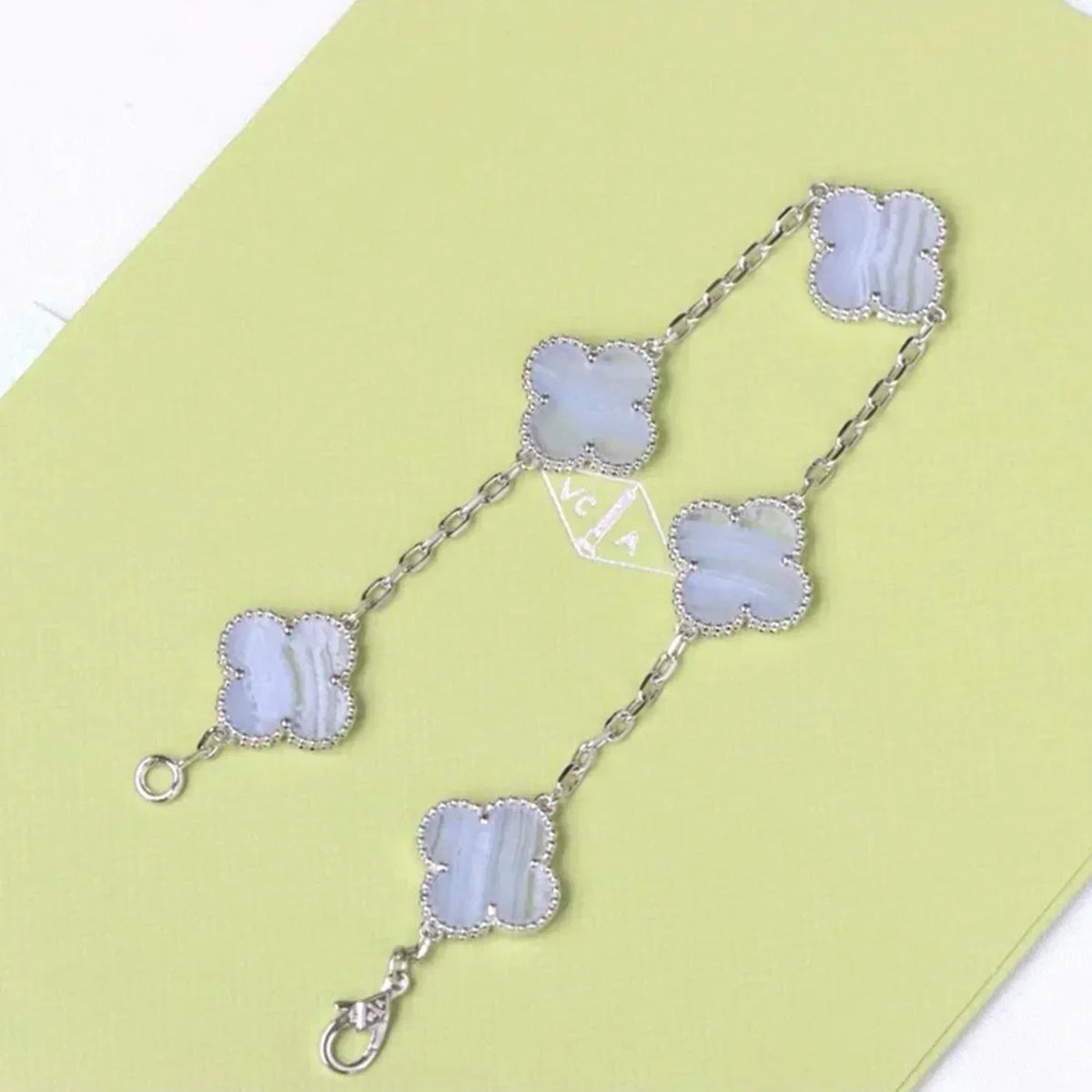 [⭐Renara] CLOVER 5 MOTIF PURPLE CHALCEDONY BRACELET COLLECTION