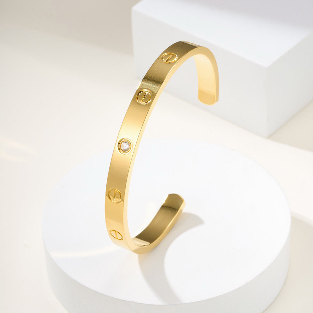 [⭐Renara]LOVE BRACELET 6.1MM 1 DIAMOND OPEN CUFF