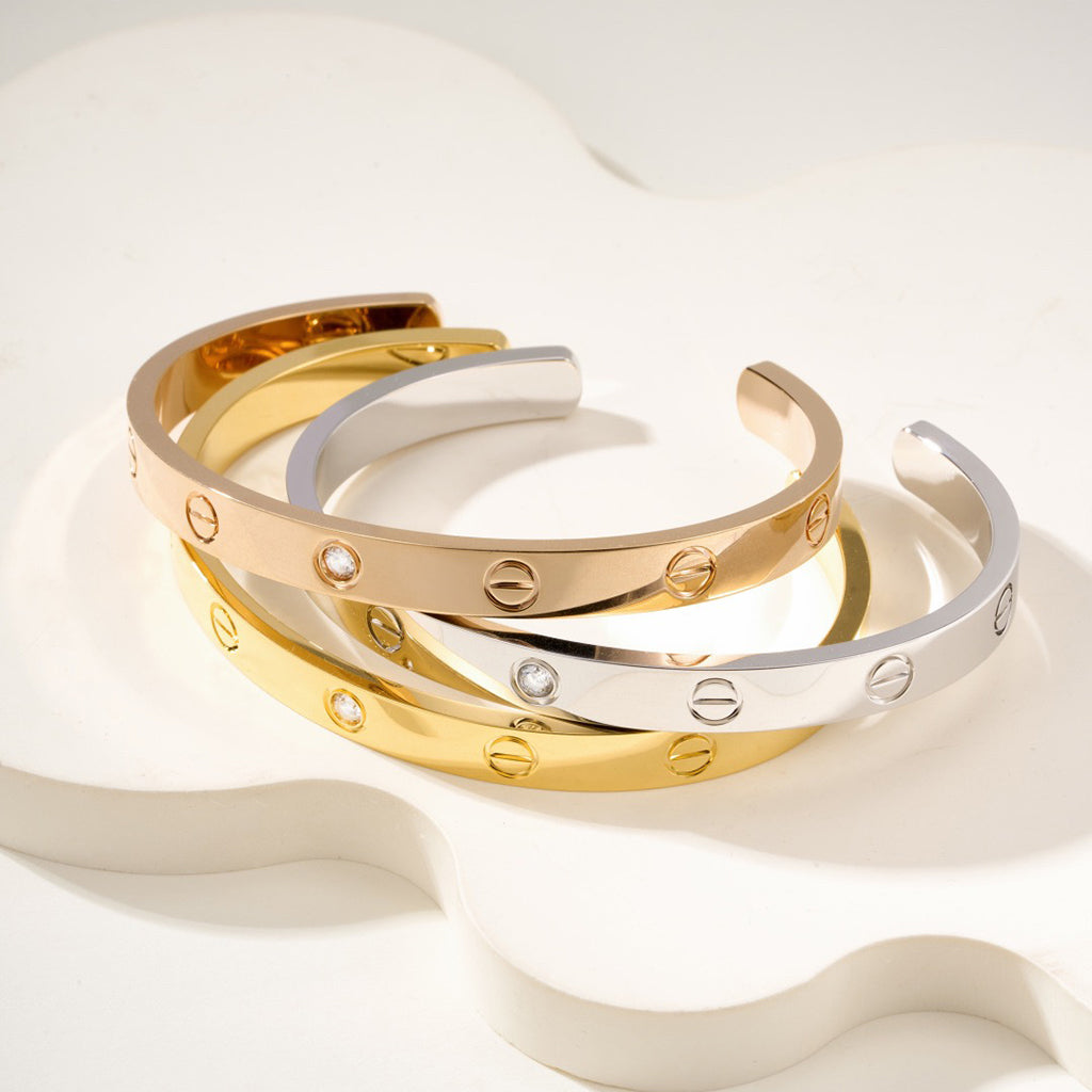 [⭐Renara]LOVE BRACELET 6.1MM 1 DIAMOND OPEN CUFF