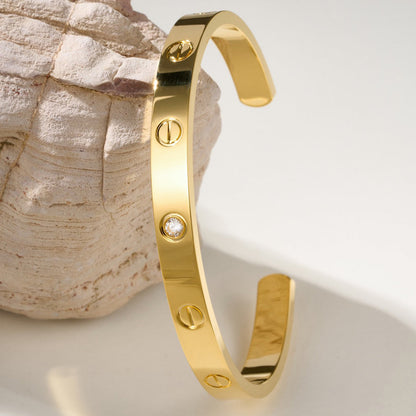 [⭐Renara]LOVE BRACELET 6.1MM 1 DIAMOND OPEN CUFF