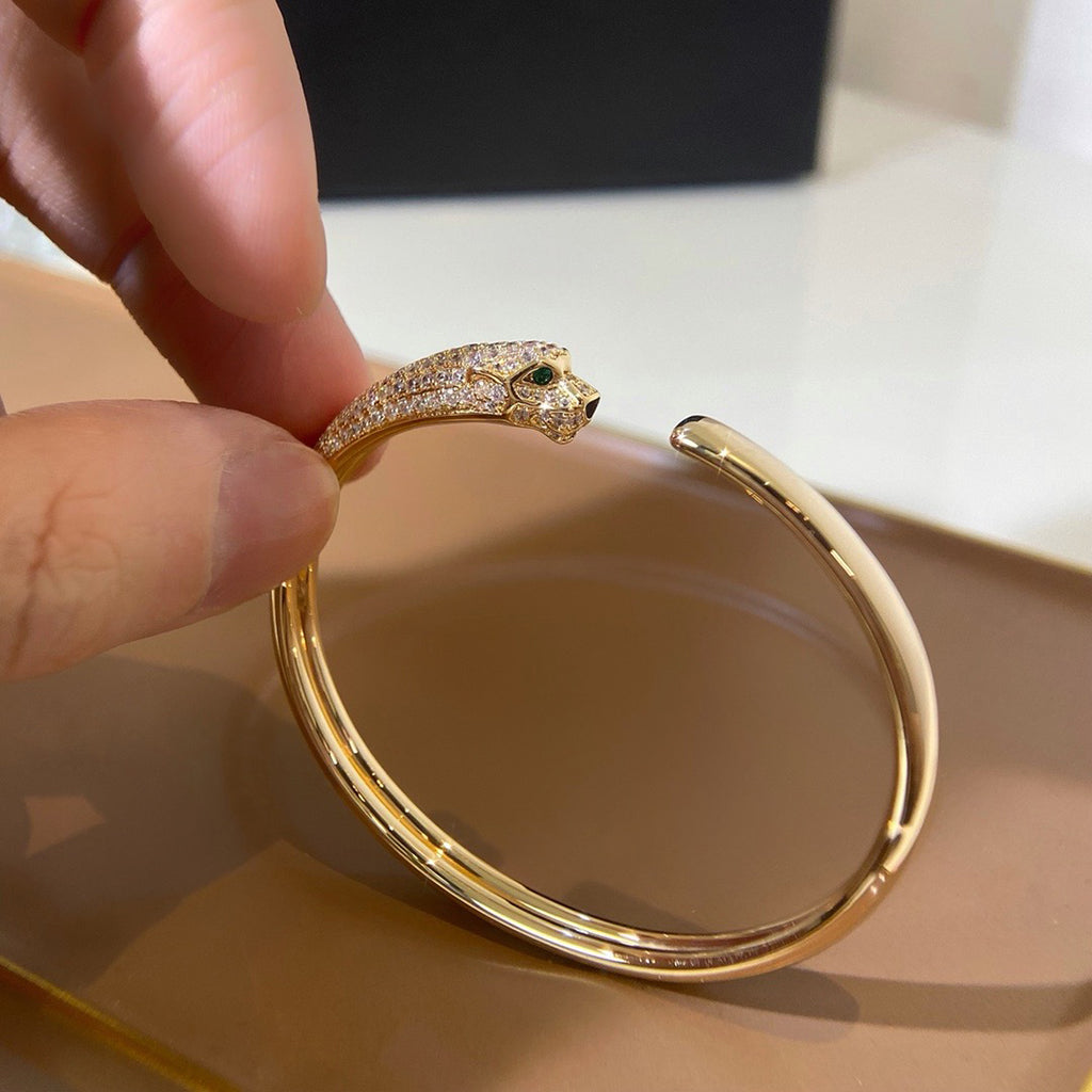 [⭐Renara]PANTHERE HALF DIAMOND OPEN BRACELET