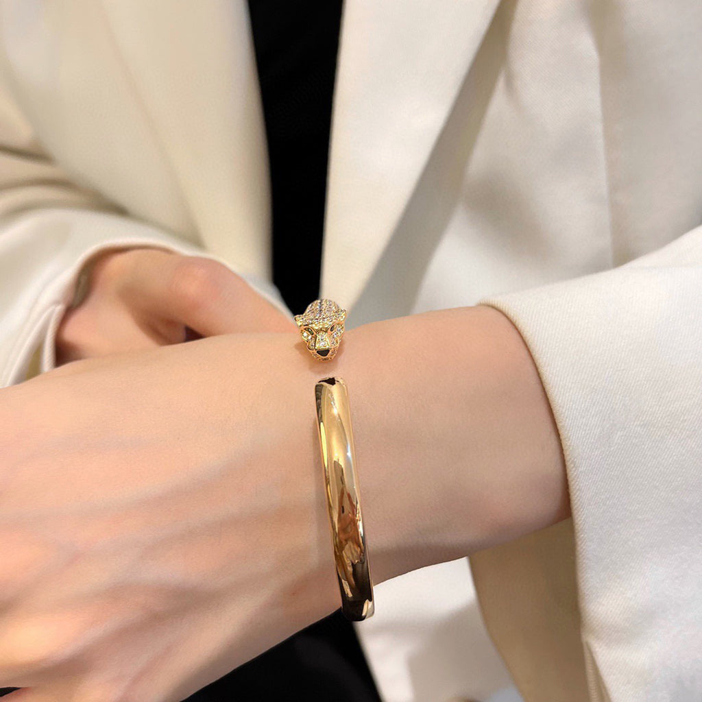 [⭐Renara]PANTHERE HALF DIAMOND OPEN BRACELET