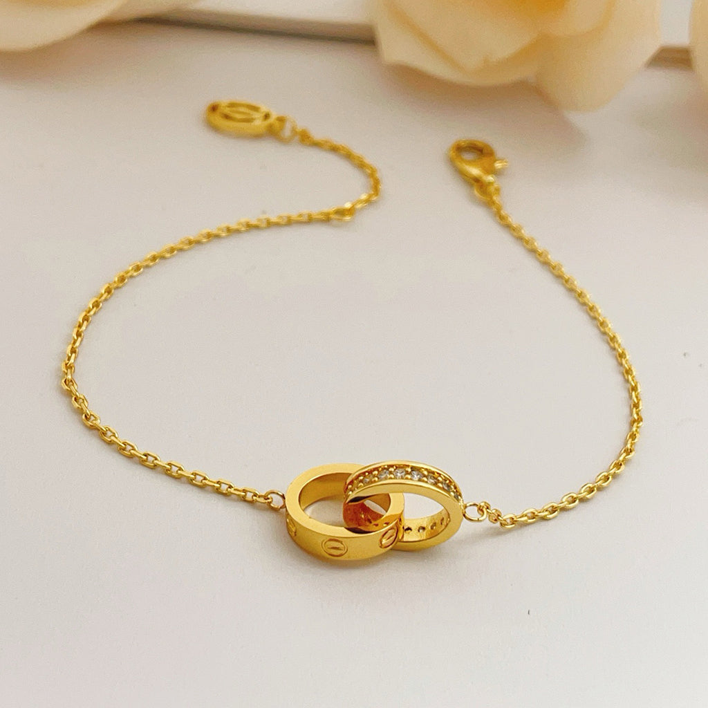 [⭐Renara]LOVE DOUBLE RING HALF DIAMOND BRACELET