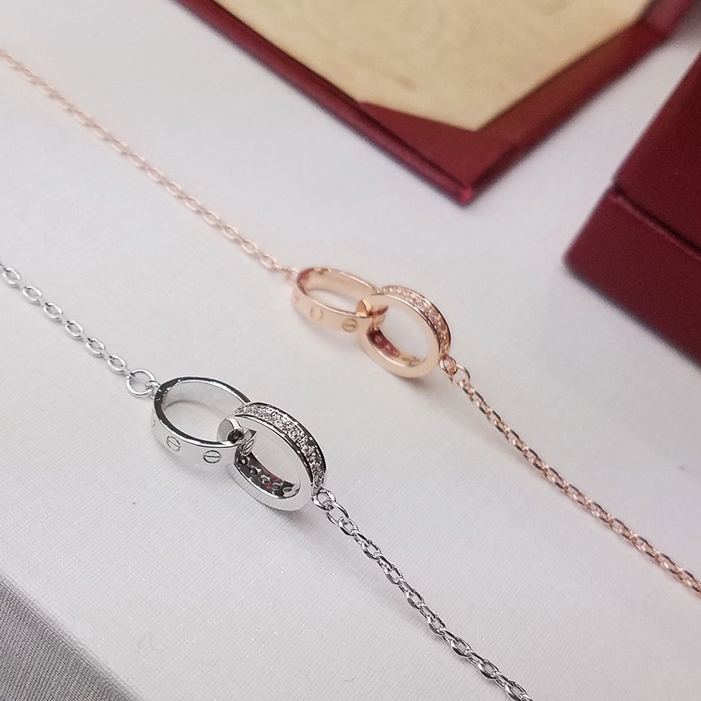 [⭐Renara]LOVE DOUBLE RING HALF DIAMOND BRACELET