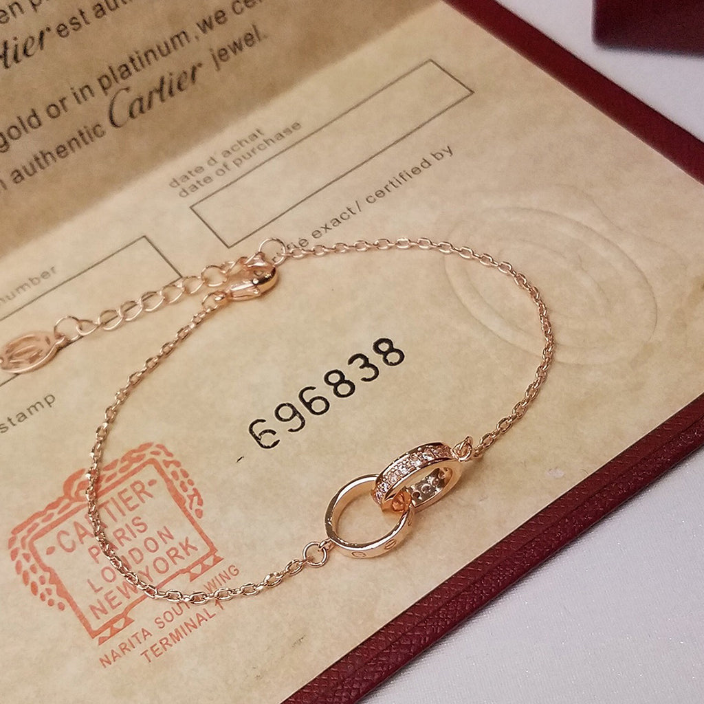 [⭐Renara]LOVE DOUBLE RING HALF DIAMOND BRACELET