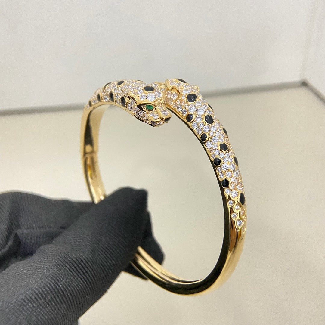 [⭐Renara]PANTHERE DOUBLE HEADED HALF DIAMOND OPEN BRACELET