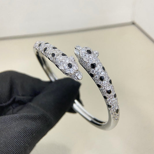 [⭐Renara]PANTHERE DOUBLE HEADED HALF DIAMOND OPEN BRACELET