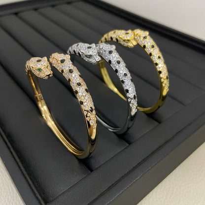 [⭐Renara]PANTHERE DOUBLE HEADED HALF DIAMOND OPEN BRACELET