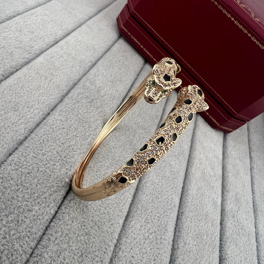 [⭐Renara]PANTHERE DOUBLE HEADED HALF DIAMOND OPEN BRACELET