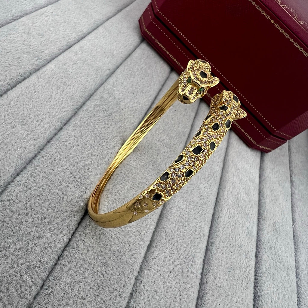[⭐Renara]PANTHERE DOUBLE HEADED HALF DIAMOND OPEN BRACELET