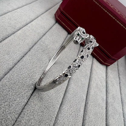 [⭐Renara]PANTHERE DOUBLE HEADED HALF DIAMOND OPEN BRACELET