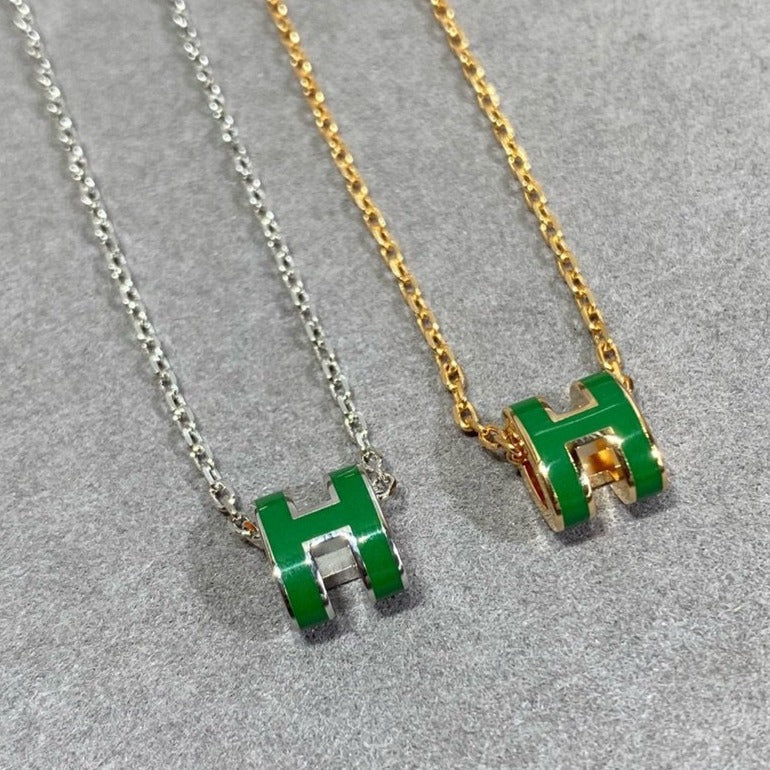 [⭐Renara]POP H GREEN NECKLACE SILVER AND GOLD