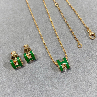 [⭐Renara]POP H GREEN NECKLACE SILVER AND GOLD
