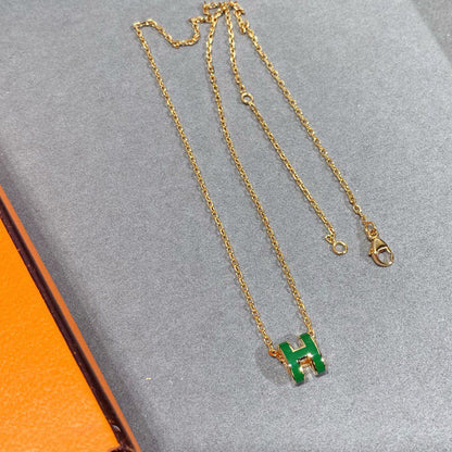 [⭐Renara]POP H GREEN NECKLACE SILVER AND GOLD