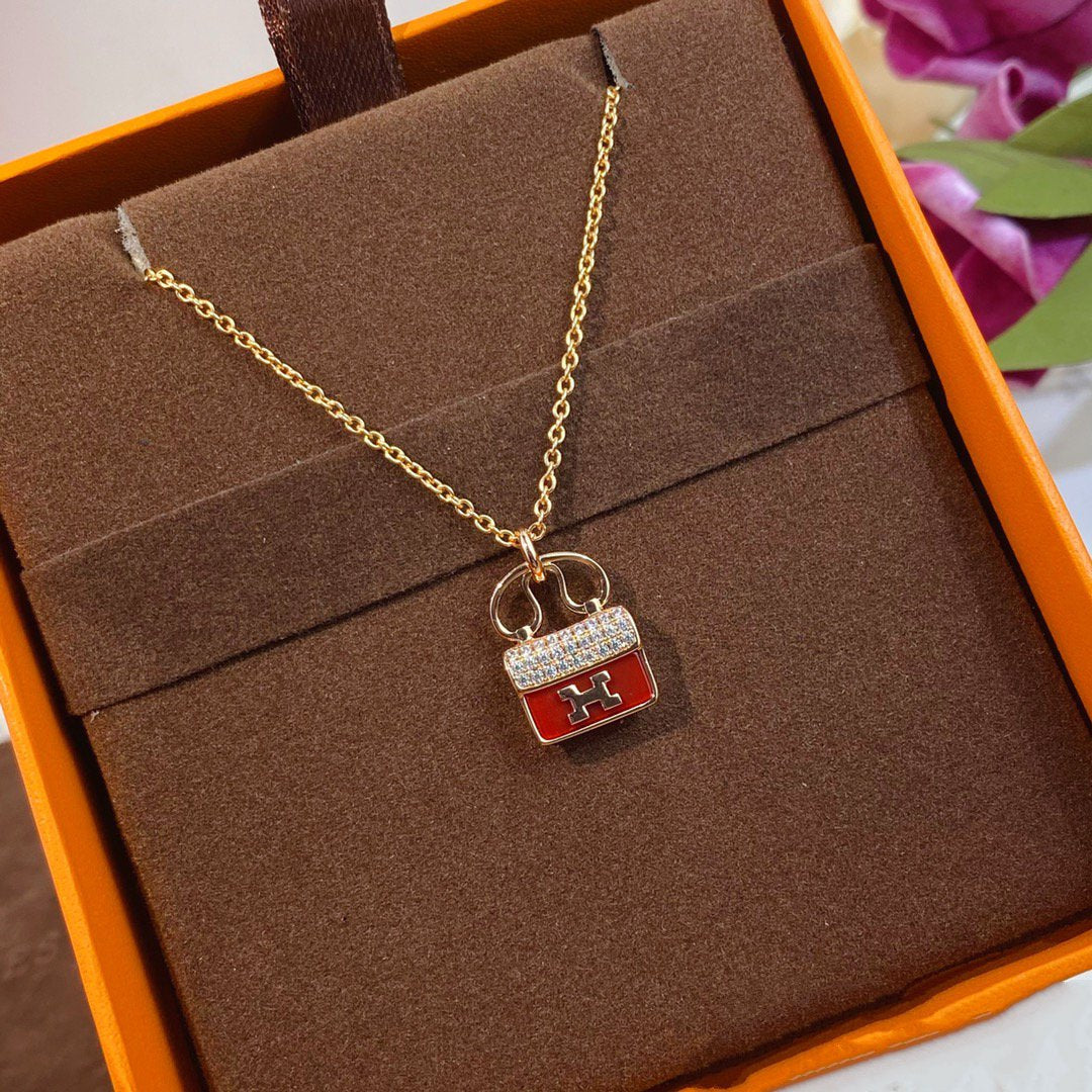 [⭐Renara]CONSTANCE RED PEDANT PINK GOLD NECKLACE