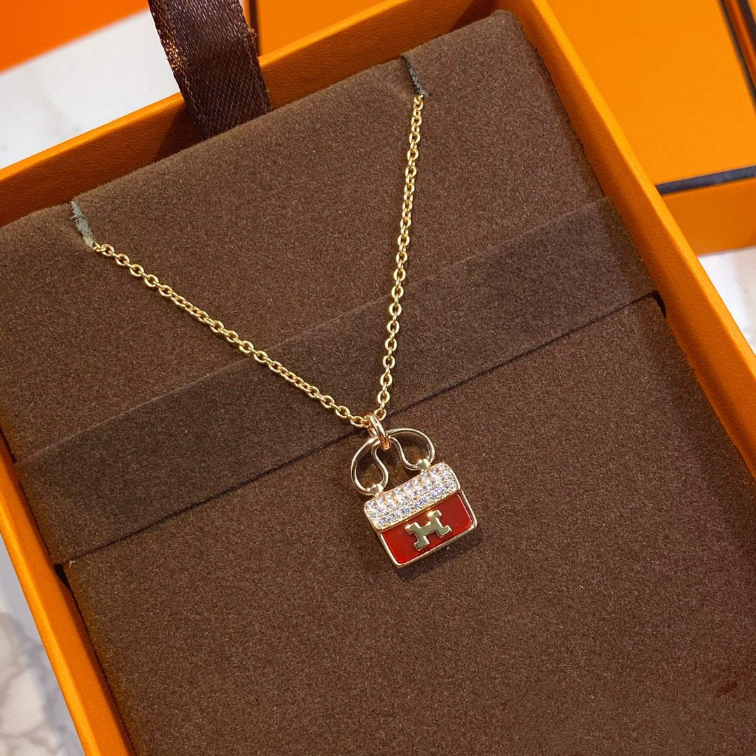 [⭐Renara]CONSTANCE RED PEDANT PINK GOLD NECKLACE