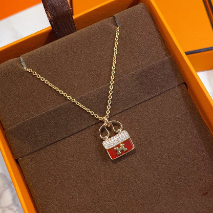 [⭐Renara]CONSTANCE RED PEDANT PINK GOLD NECKLACE