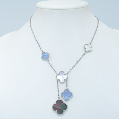 [⭐Renara]CLOVER MOP CHALCEDONY NECKLACE SILVER 6 MOTIF