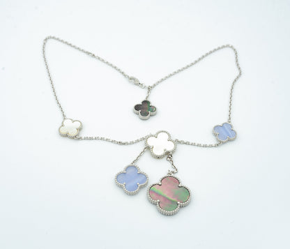 [⭐Renara]CLOVER MOP CHALCEDONY NECKLACE SILVER 6 MOTIF