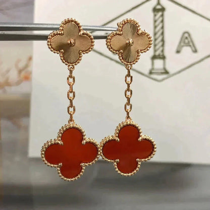 [⭐Renara]CLOVER 2 MOTIF  LASER CARNELIAN EARRINGS