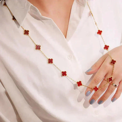 [⭐Renara]CLOVER 20 MOTIFS CARNELIAN NECKLACE