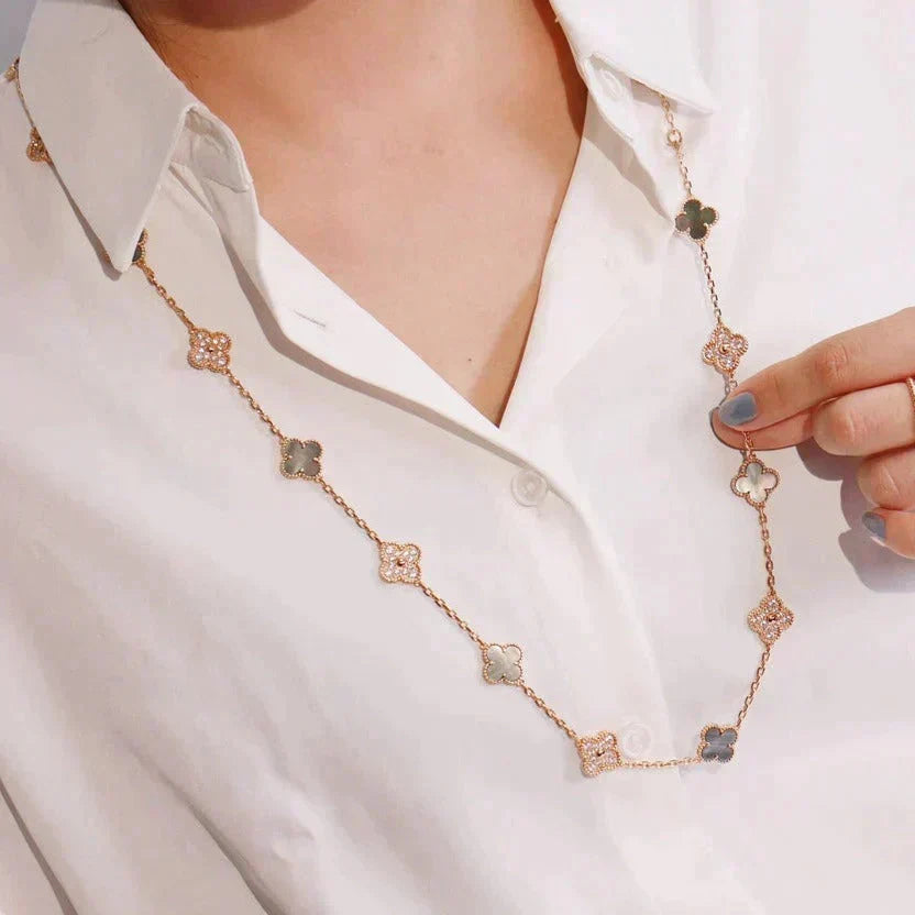 [⭐Renara]CLOVER 20 MOTIFS DARK MOP DIAMOND  NECKLACE