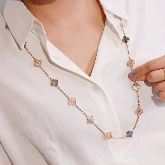 [⭐Renara]CLOVER 20 MOTIFS DARK MOP DIAMOND  NECKLACE