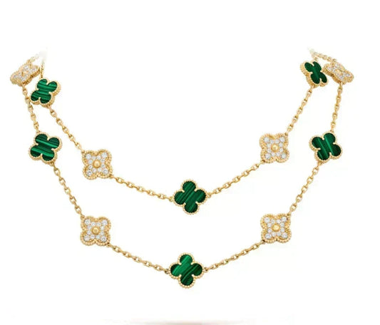 [⭐Renara]CLOVER 20 MOTIFS MALACHITE DIAMOND NECKLACE