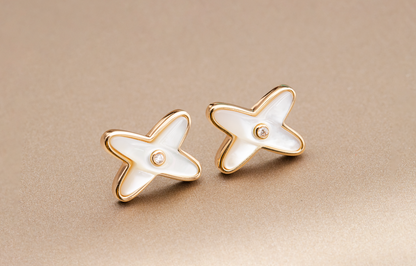 [⭐Renara]JEUX DE WHITE MOP ROSE GOLD DIAMOND EARRINGS