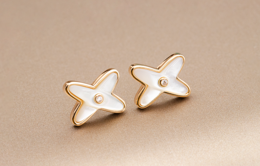 [⭐Renara]JEUX DE WHITE MOP ROSE GOLD DIAMOND EARRINGS
