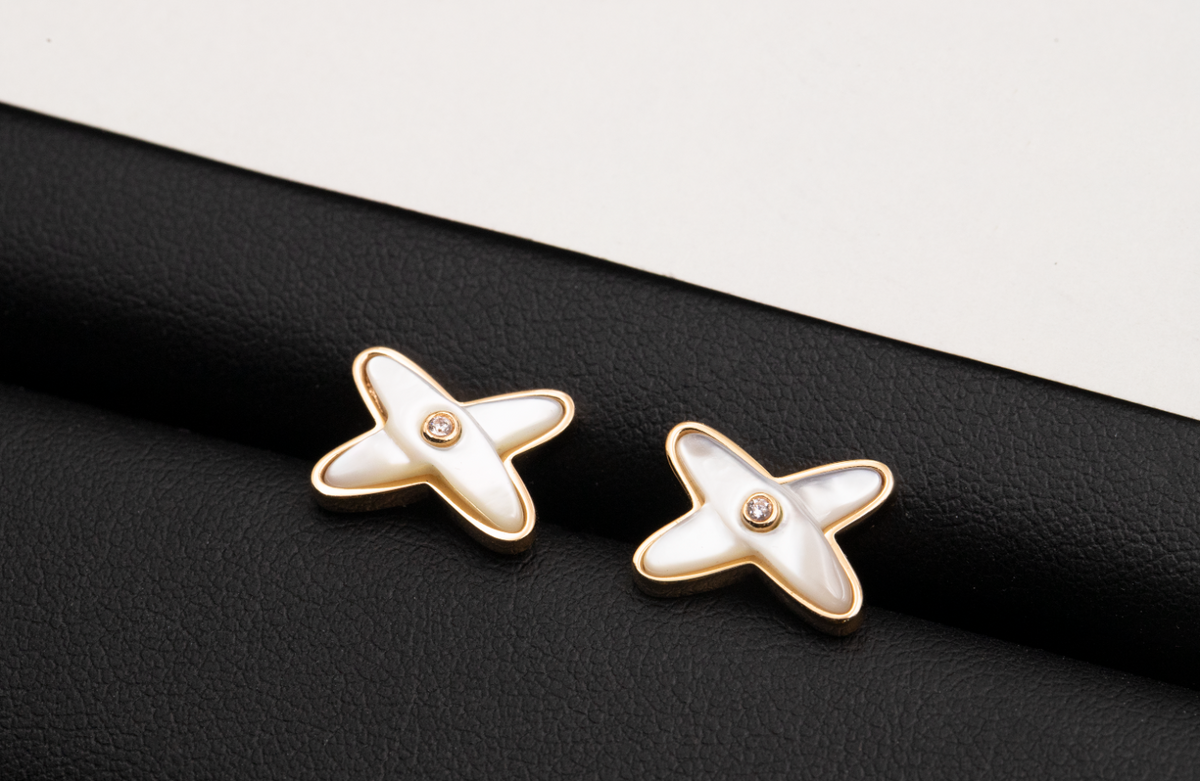 [⭐Renara]JEUX DE WHITE MOP ROSE GOLD DIAMOND EARRINGS