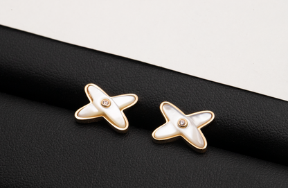 [⭐Renara]JEUX DE WHITE MOP ROSE GOLD DIAMOND EARRINGS