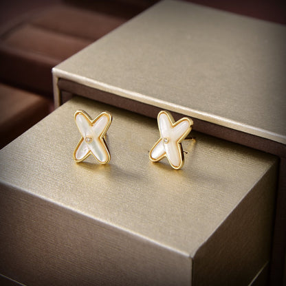 [⭐Renara]JEUX DE WHITE MOP GOLD DIAMOND EARRINGS