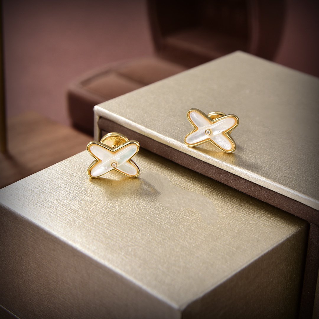 [⭐Renara]JEUX DE WHITE MOP GOLD DIAMOND EARRINGS