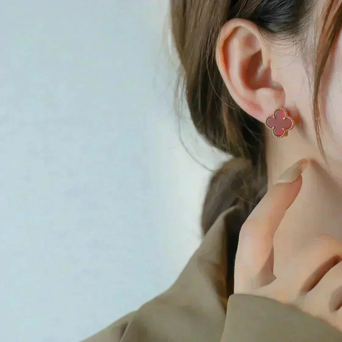 [⭐Renara]CLOVER MEDIUM 1 MOTIFS CARNELIAN  EARRINGS