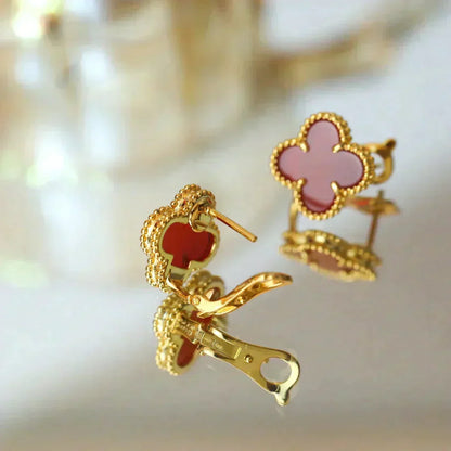 [⭐Renara]CLOVER MEDIUM 1 MOTIFS CARNELIAN  EARRINGS