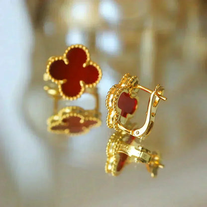 [⭐Renara]CLOVER MEDIUM 1 MOTIFS CARNELIAN  EARRINGS