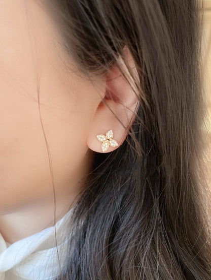 [⭐Renara]STAR BLOSSOM STUD EARRINGS PINK GOLD DIAMONDS
