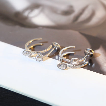 [⭐Renara]CREOLES MY TWIN 2 RANGS SILVER DIAMOND EARRINGS