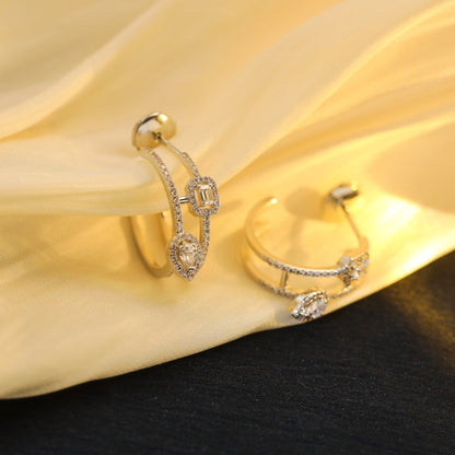 [⭐Renara]CREOLES MY TWIN 2 RANGS SILVER DIAMOND EARRINGS