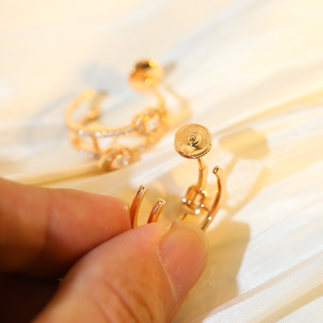 [⭐Renara]CREOLES MY TWIN 2 RANGS SILVER DIAMOND EARRINGS