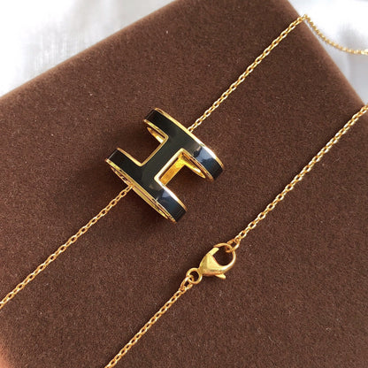 [⭐Renara]HM CLIC BLACK ENAMEL GOLD NECKLACE