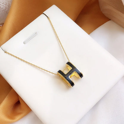 [⭐Renara]HM CLIC BLACK ENAMEL GOLD NECKLACE