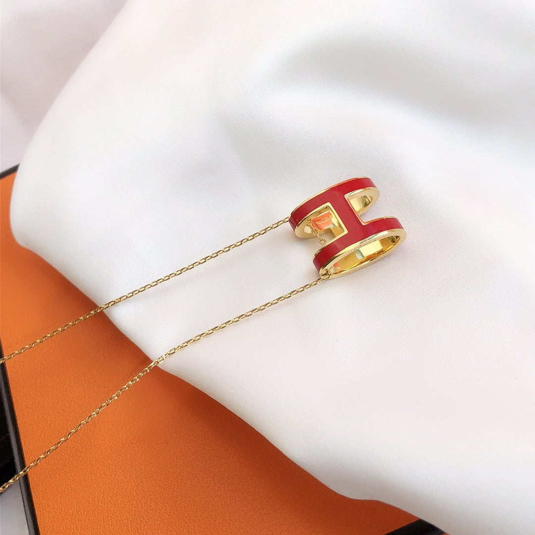 [⭐Renara]HM CLIC RED ENAMEL GOLD NECKLACE